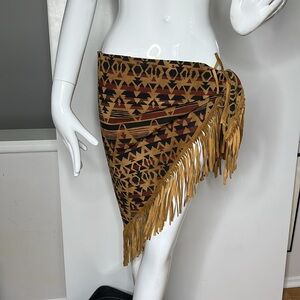 Lew Magram Suede Leather 53” x 25” Fringe Scarf Shawl Sarong Top